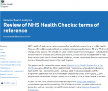 Review of NHS Health Checks: terms of reference